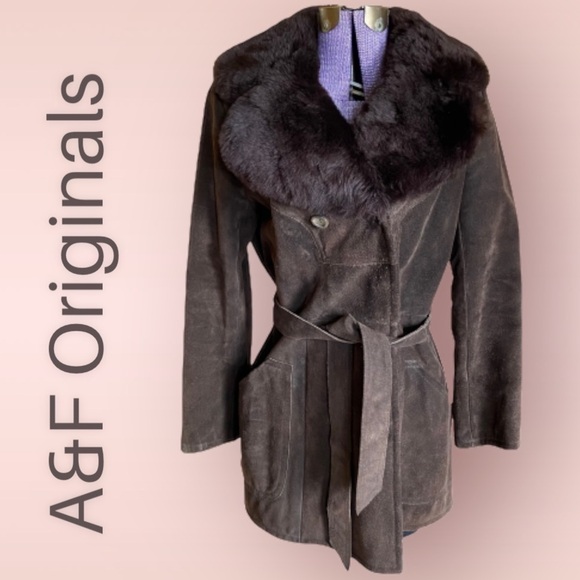 Vintage Faux Fur Trimmed Suede Coat by AF Originals NY Medium - Picture 2 of 14
